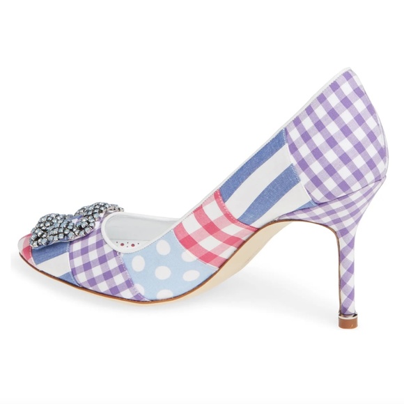 NIB $1065 MANOLO BLAHNIK Hangisi Patch Pointed Toe Pump in size 37! - Picture 2 of 6